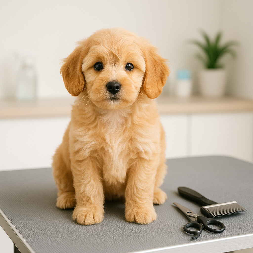 Puppy's first grooming session